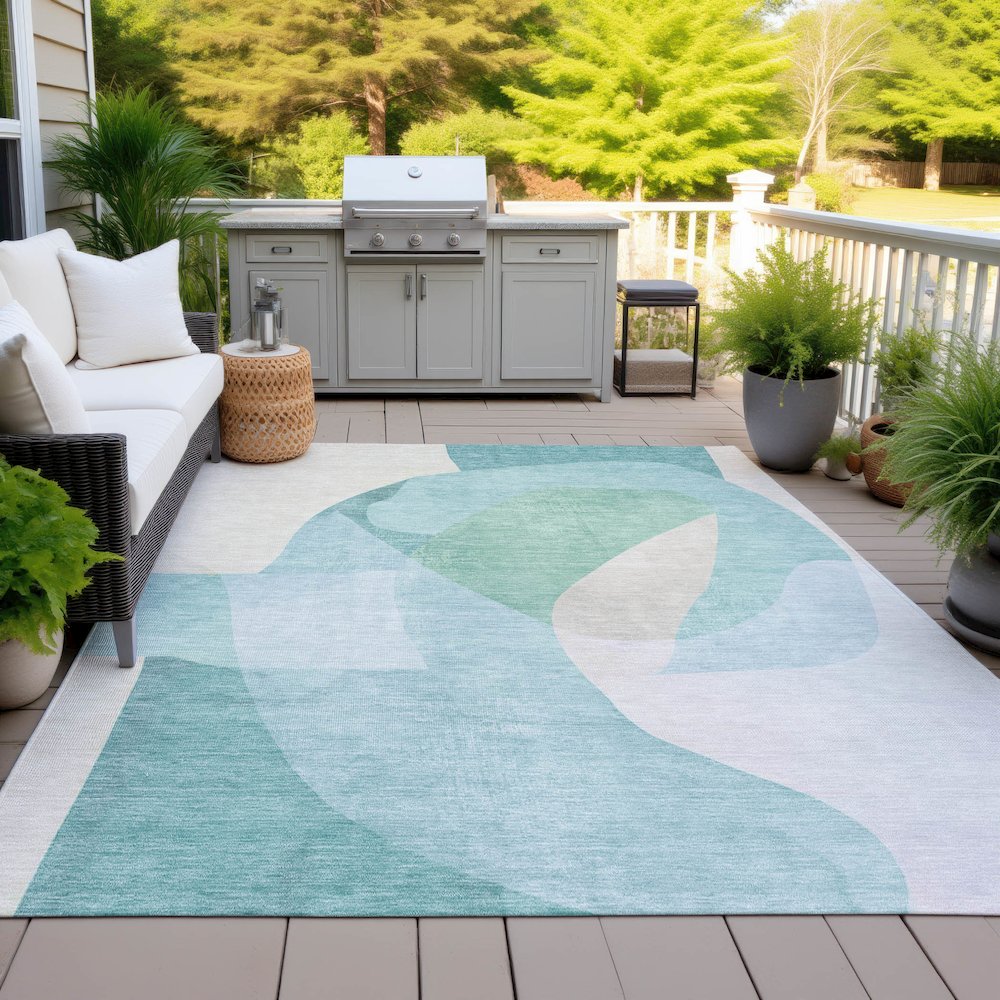 Machine Washable Indoor/Outdoor Chantille ACN2058 Seafoam 5' x 7'6" Rug. Picture 7