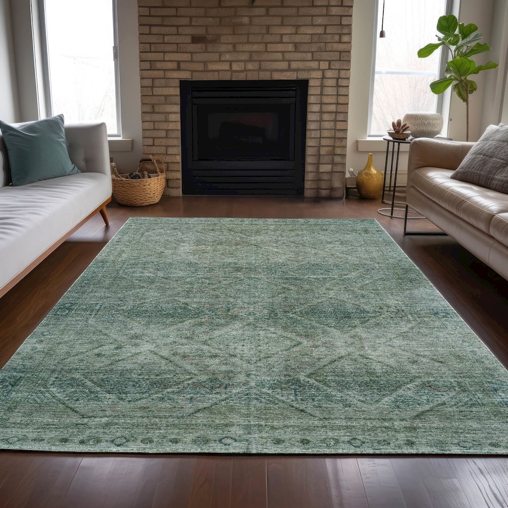 Machine Washable Indoor/Outdoor Chantille ACN2060 Teal 5' x 7'6" Rug. Picture 6