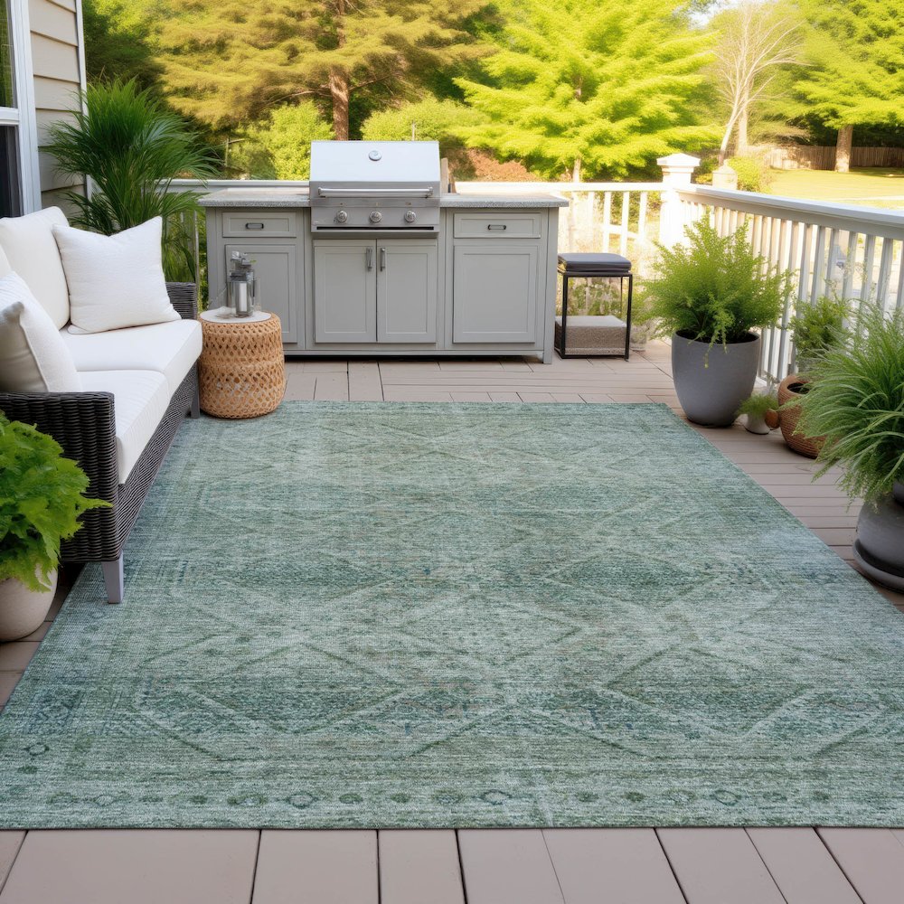 Machine Washable Indoor/Outdoor Chantille ACN2060 Teal 5' x 7'6" Rug. Picture 7