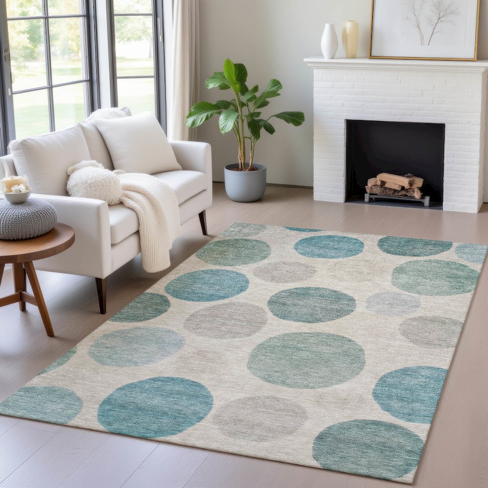 Machine Washable Indoor/Outdoor Chantille ACN2062 Teal 5' x 7'6" Rug. Picture 5