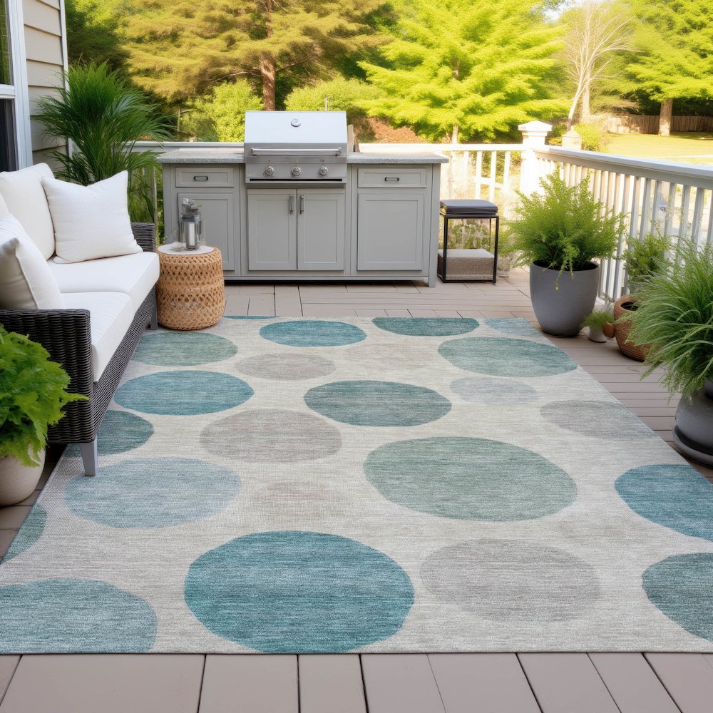 Machine Washable Indoor/Outdoor Chantille ACN2062 Teal 5' x 7'6" Rug. Picture 7