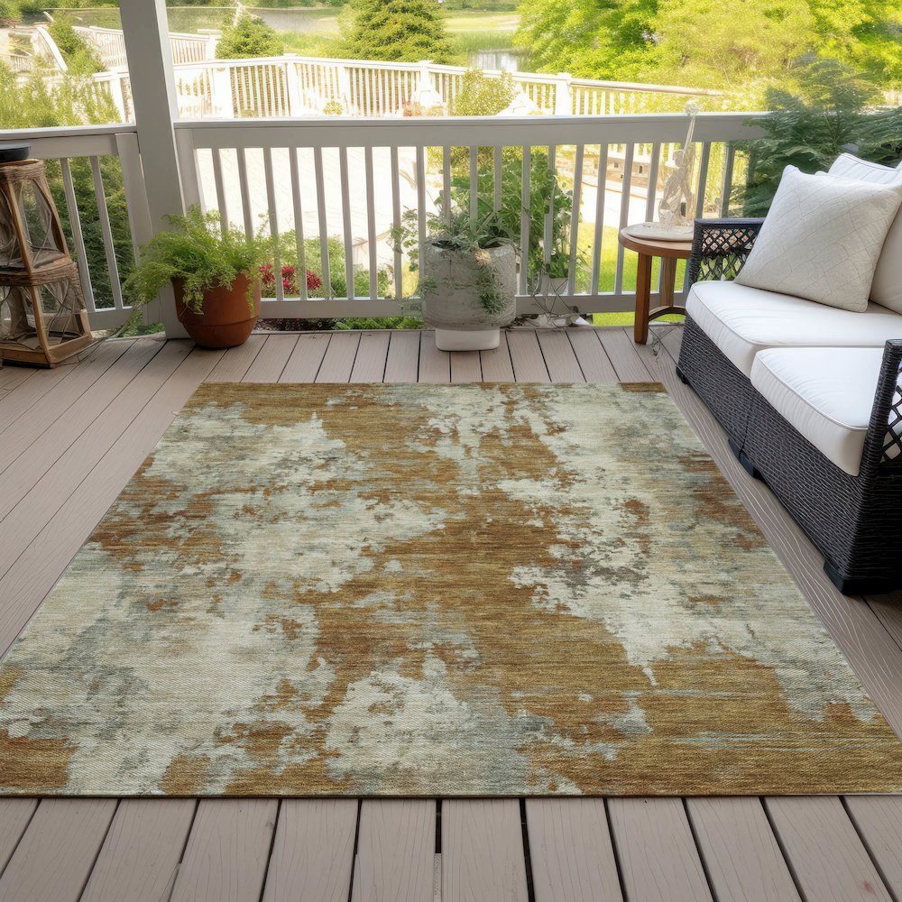 Machine Washable Indoor/Outdoor Chantille ACN2066 Terracotta 5' x 7'6" Rug. Picture 8