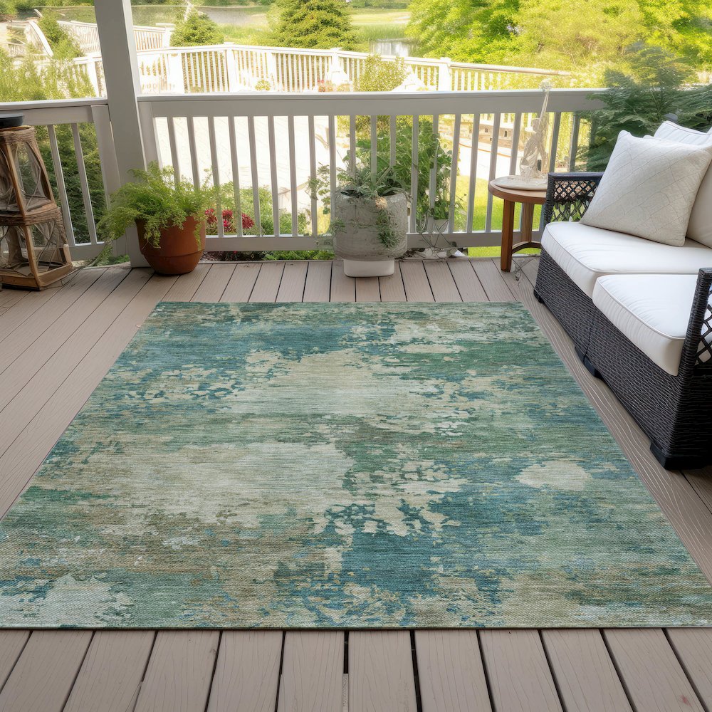 Machine Washable Indoor/Outdoor Chantille ACN2067 Teal 5' x 7'6" Rug. Picture 8