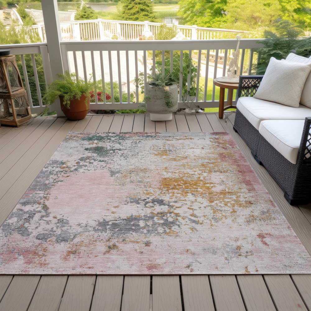 Machine Washable Indoor/Outdoor Chantille ACN2070 Pink 5' x 7'6" Rug. Picture 8