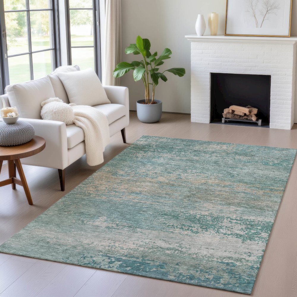 Machine Washable Indoor/Outdoor Chantille ACN2071 Aqua 5' x 7'6" Rug. Picture 5