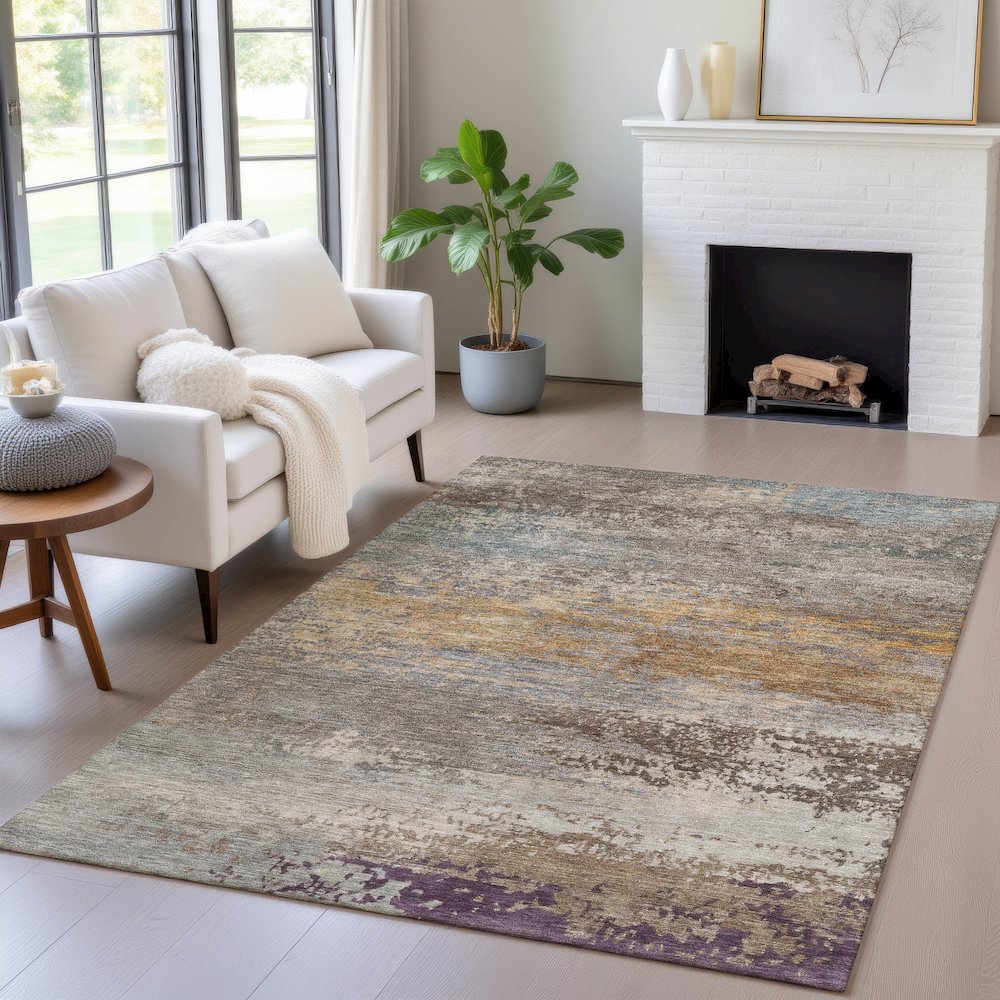 Machine Washable Indoor/Outdoor Chantille ACN2071 Brown 5' x 7'6" Rug. Picture 5