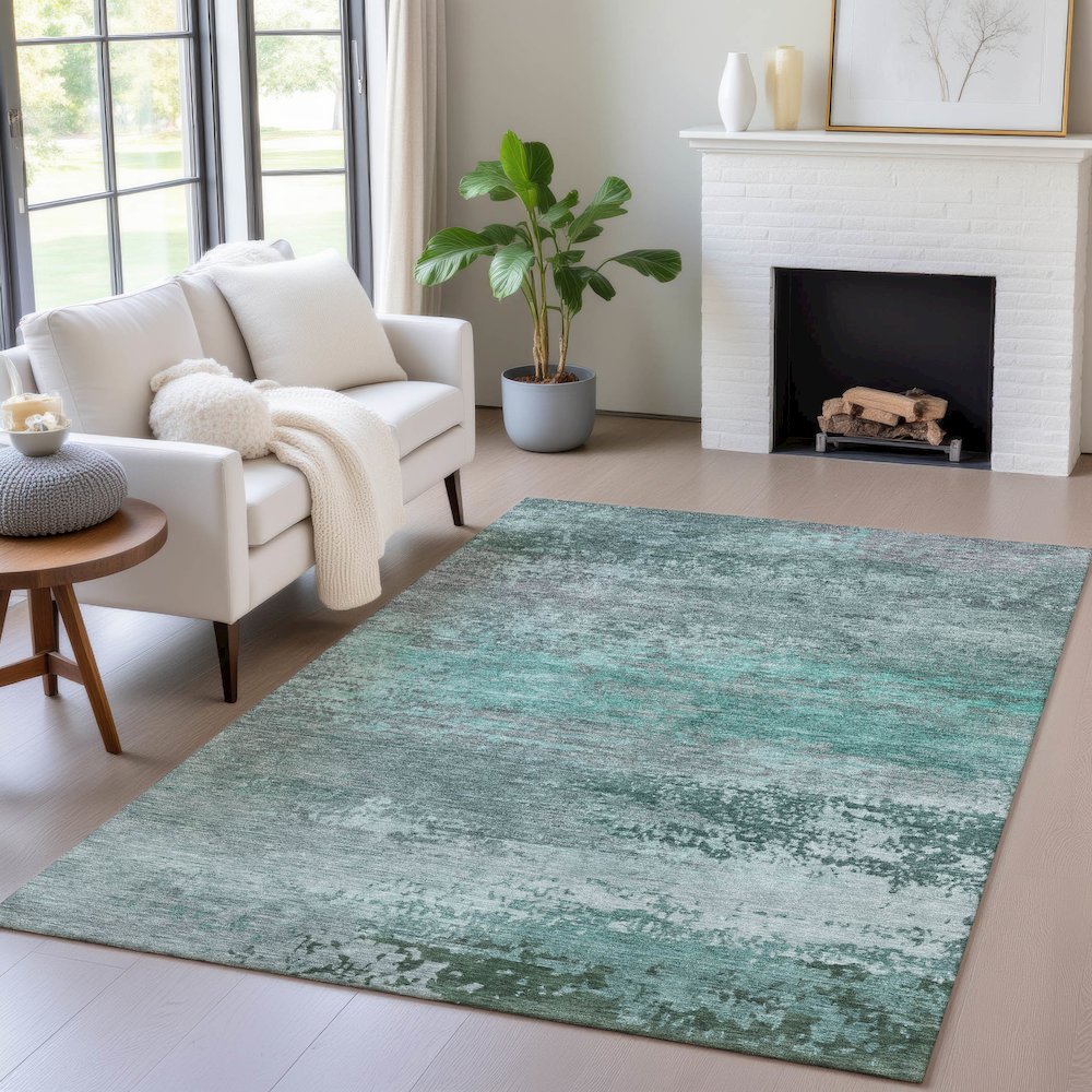 Machine Washable Indoor/Outdoor Chantille ACN2071 Teal 5' x 7'6" Rug. Picture 5
