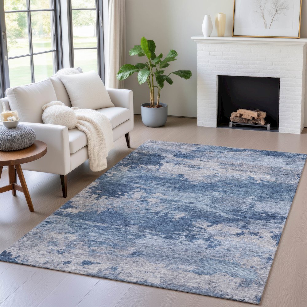 Machine Washable Indoor/Outdoor Chantille ACN2075 Navy 5' x 7'6" Rug. Picture 5