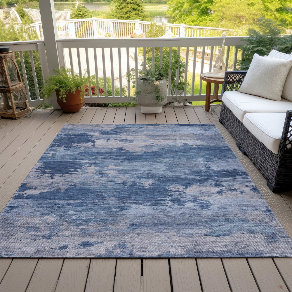 Machine Washable Indoor/Outdoor Chantille ACN2075 Navy 5' x 7'6" Rug. Picture 8