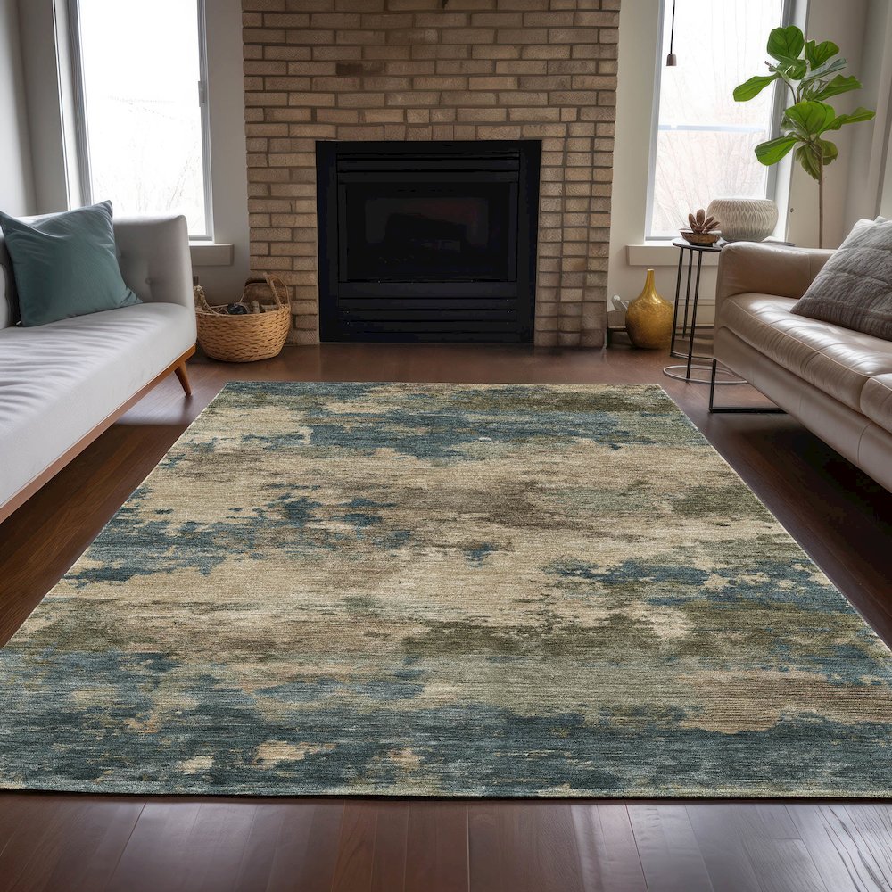 Machine Washable Indoor/Outdoor Chantille ACN2075 Teal 5' x 7'6" Rug. Picture 6