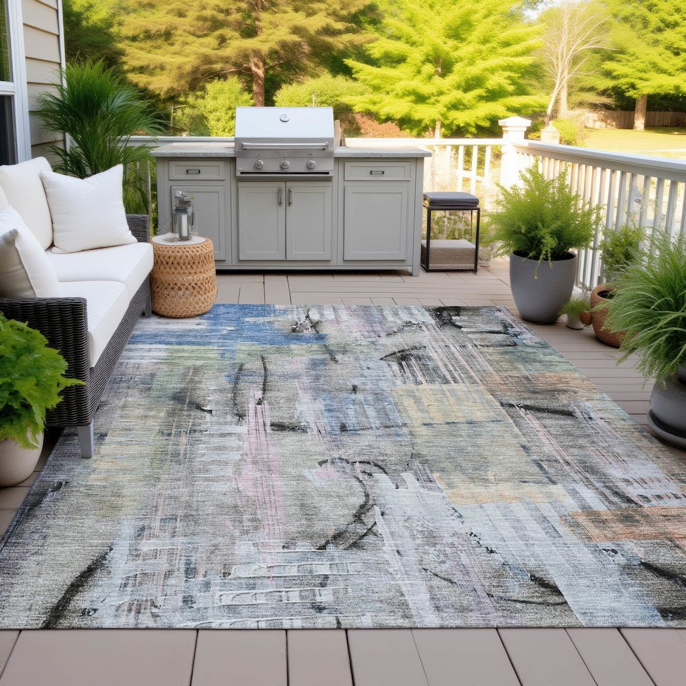 Machine Washable Indoor/Outdoor Chantille ACN2076 Blue 5' x 7'6" Rug. Picture 7