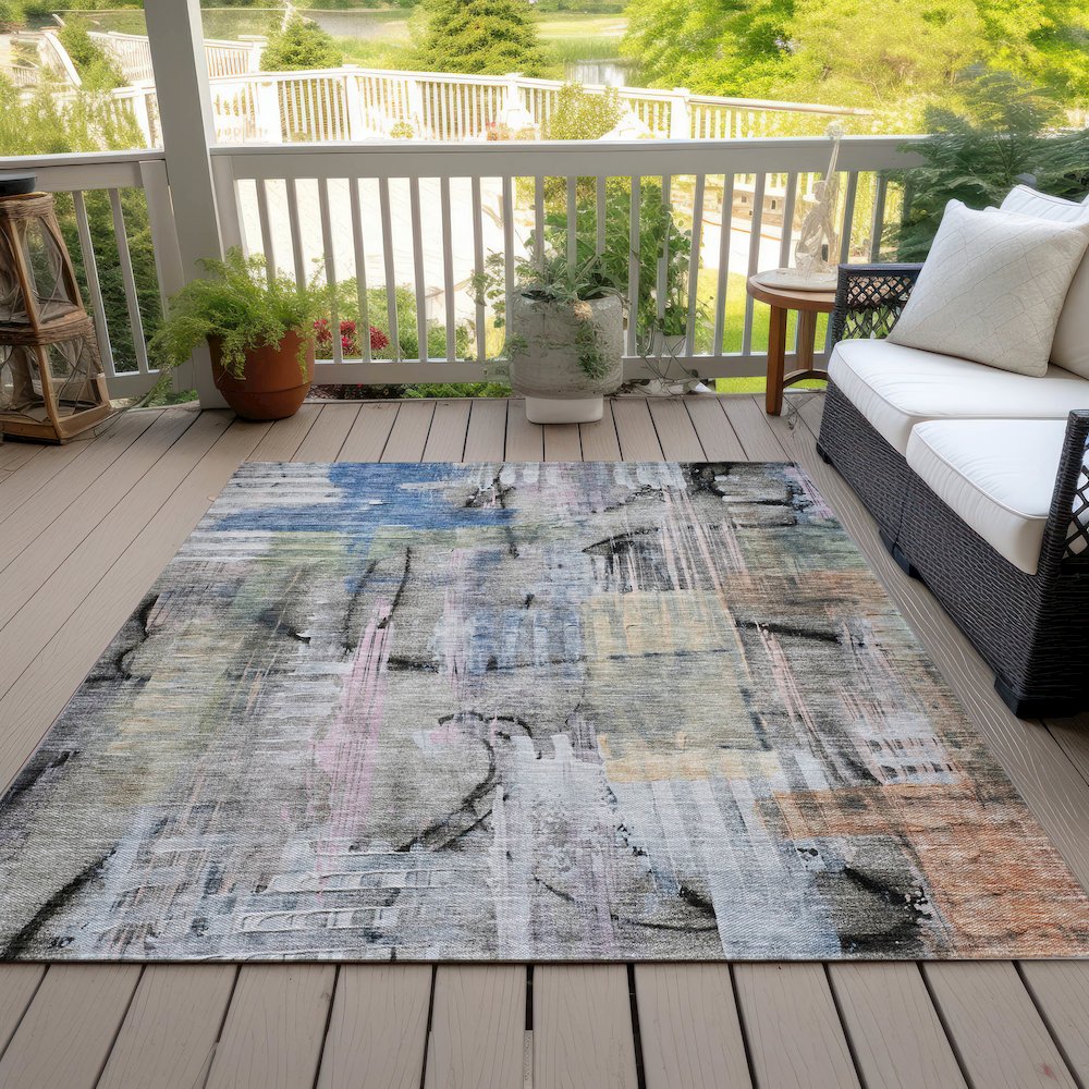 Machine Washable Indoor/Outdoor Chantille ACN2076 Blue 5' x 7'6" Rug. Picture 8