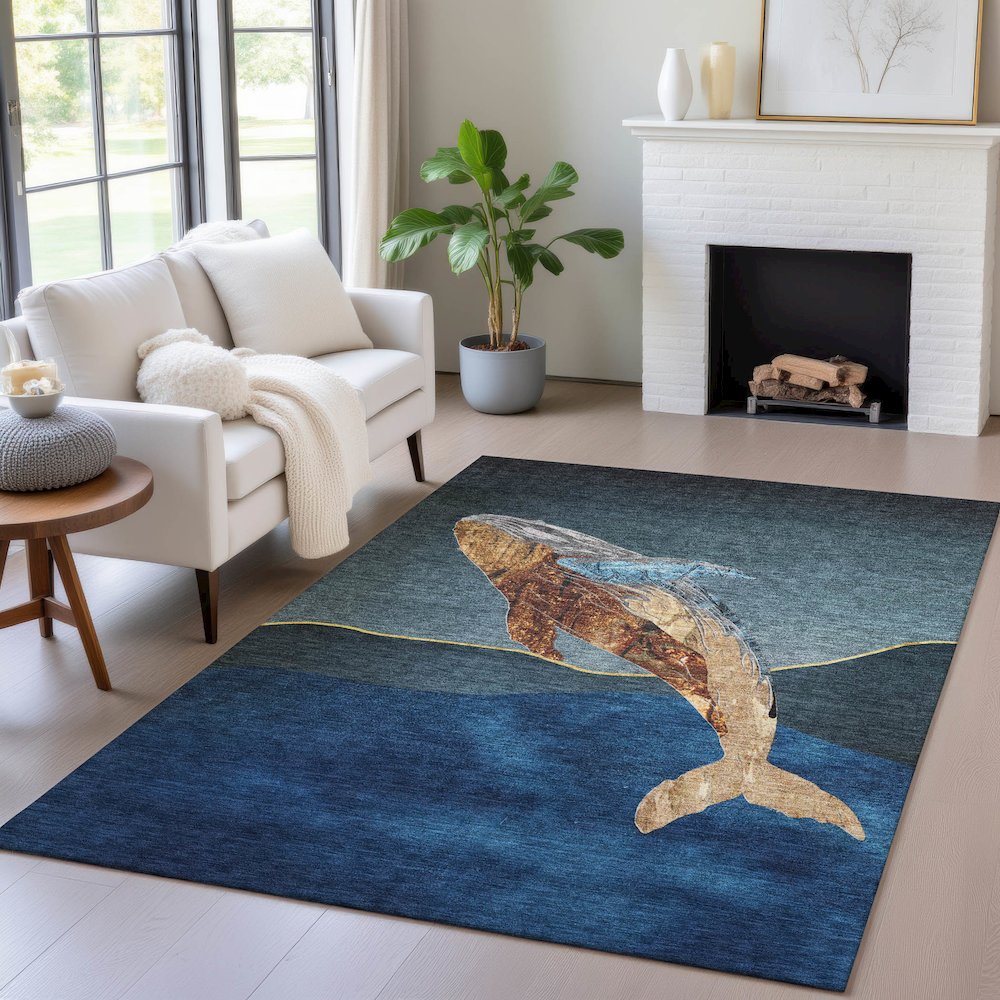Machine Washable Indoor/Outdoor Chantille ACN2078 Blue 5' x 7'6" Rug. Picture 5