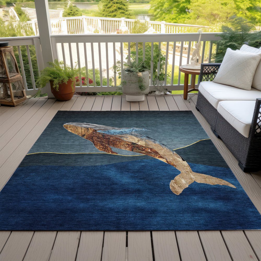 Machine Washable Indoor/Outdoor Chantille ACN2078 Blue 5' x 7'6" Rug. Picture 8