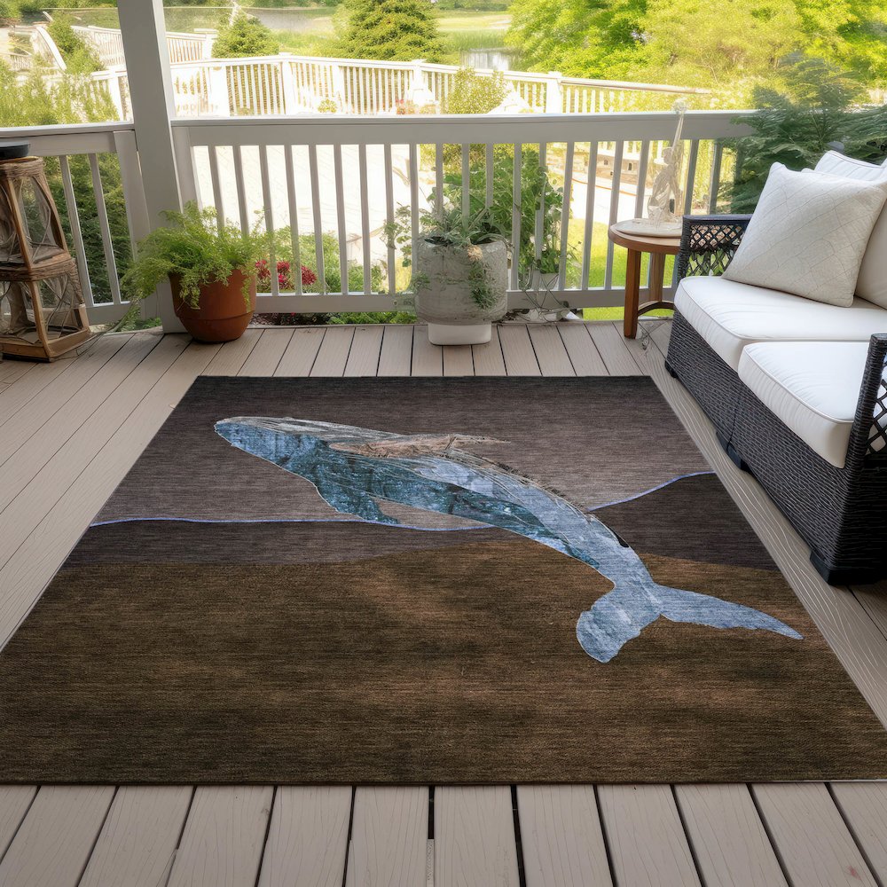 Machine Washable Indoor/Outdoor Chantille ACN2078 Brown 5' x 7'6" Rug. Picture 8