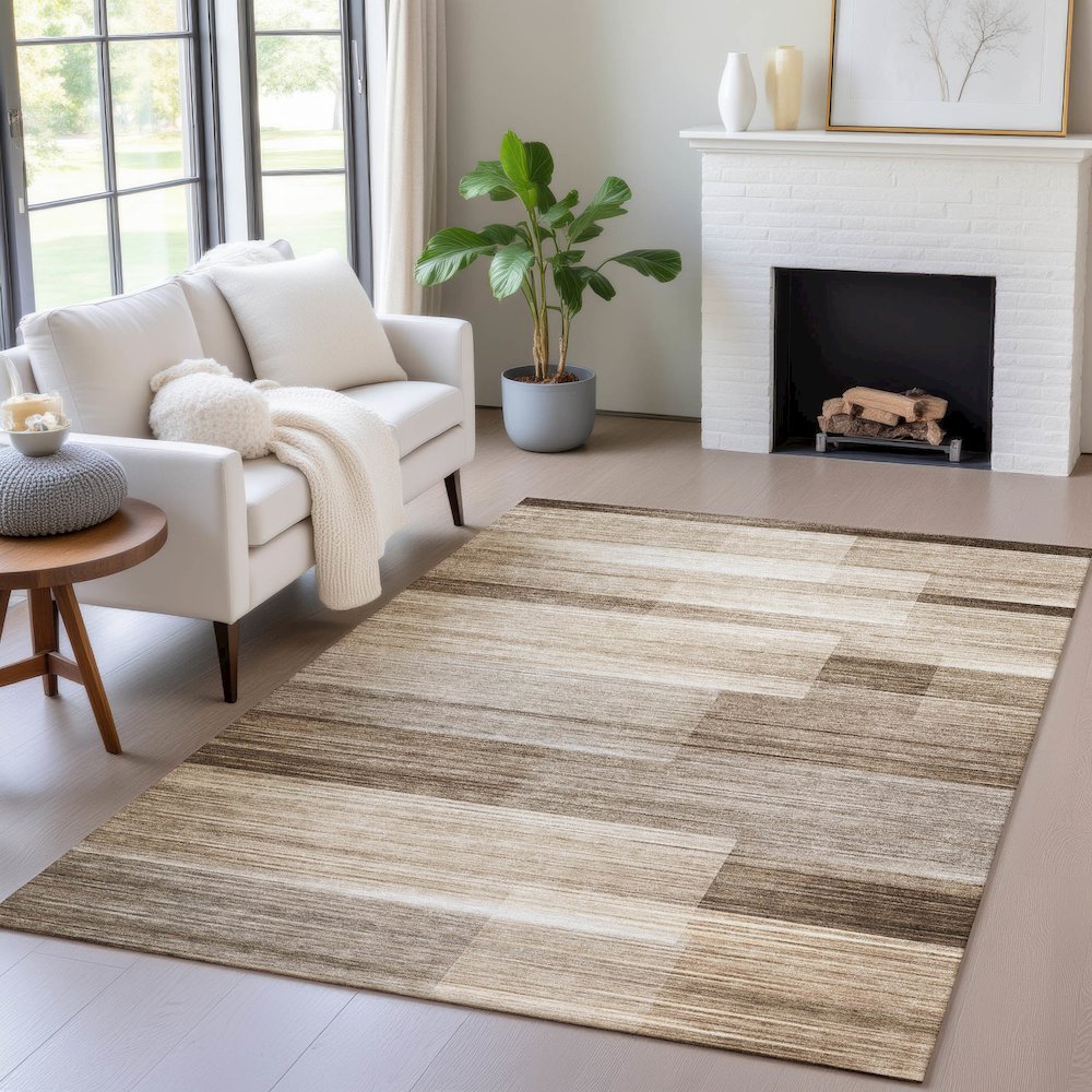 Machine Washable Indoor/Outdoor Chantille ACN2082 Brown 5' x 7'6" Rug. Picture 5