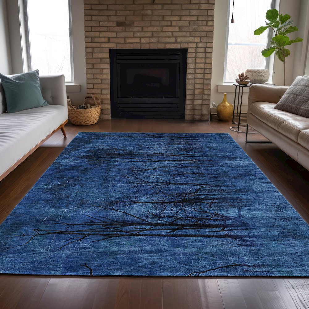 Machine Washable Indoor/Outdoor Chantille ACN2083 Blue 5' x 7'6" Rug. Picture 6