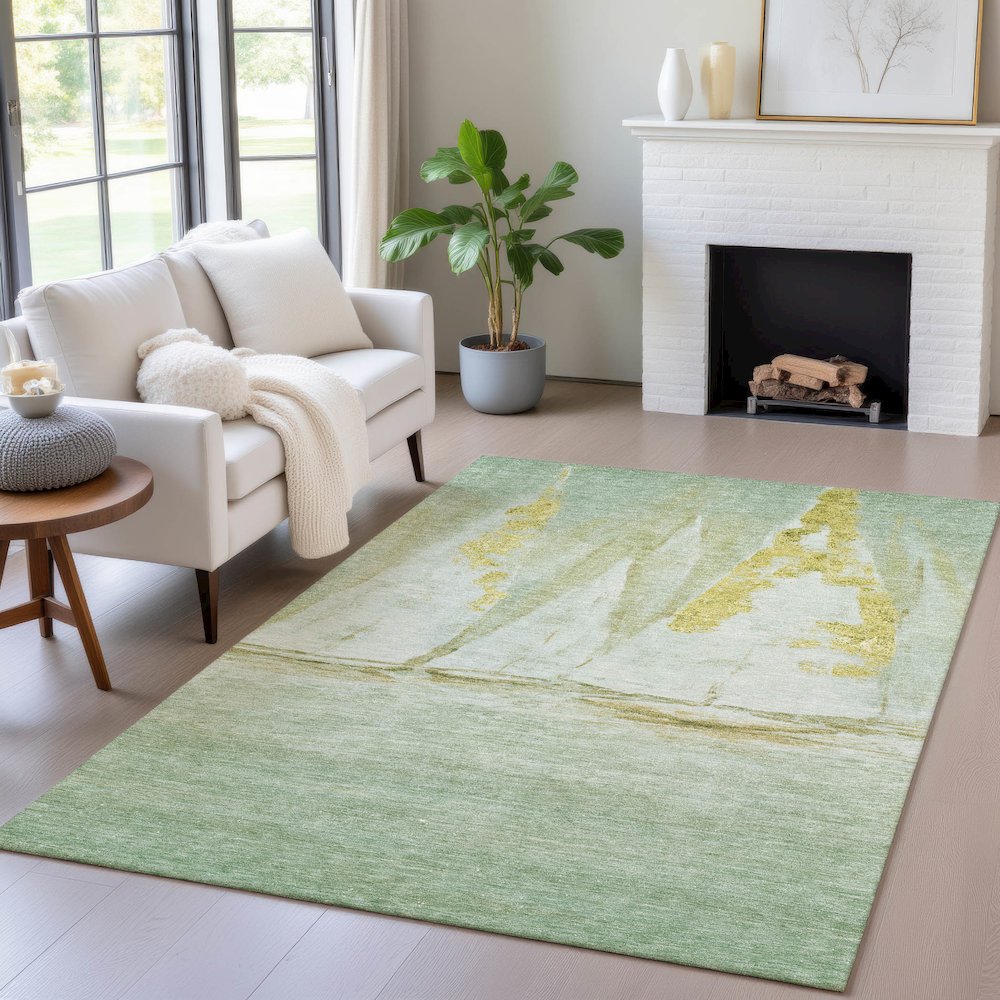 Machine Washable Indoor/Outdoor Chantille ACN2084 Green 5' x 7'6" Rug. Picture 5