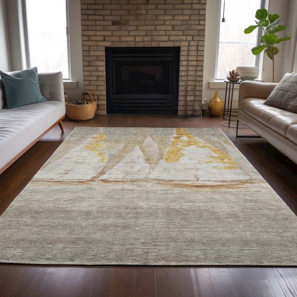 Machine Washable Indoor/Outdoor Chantille ACN2084 Taupe 5' x 7'6" Rug. Picture 6