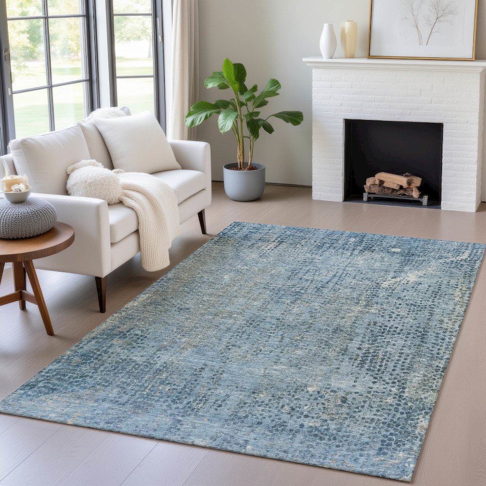 Machine Washable Indoor/Outdoor Chantille ACN2088 Blue 5' x 7'6" Rug. Picture 5