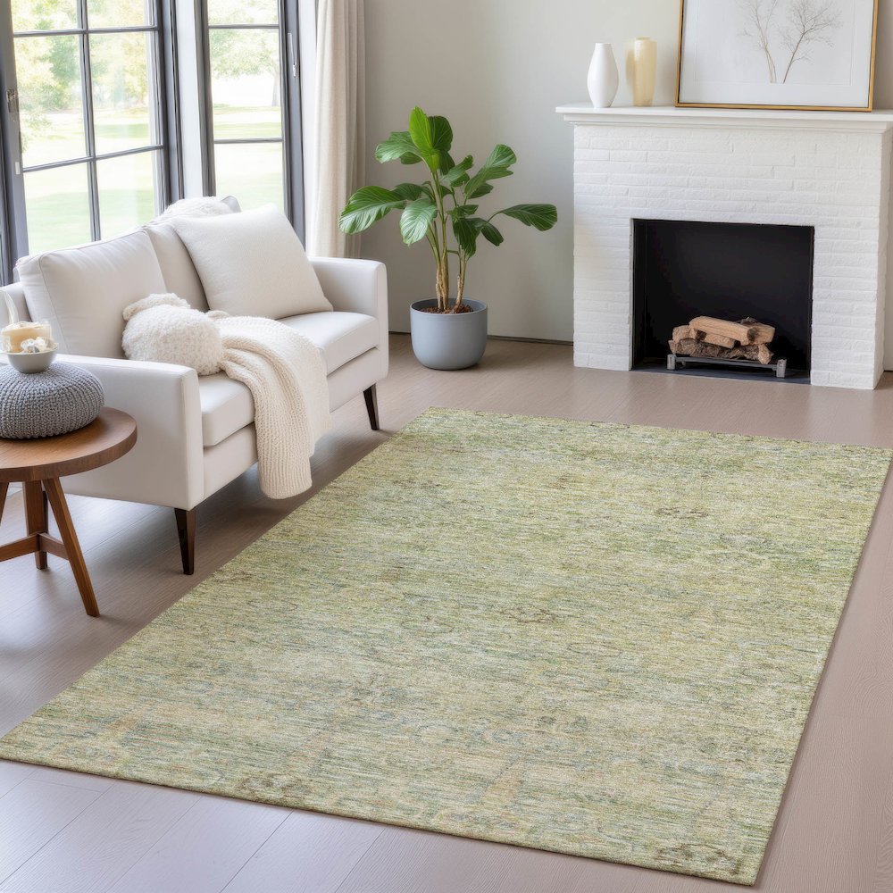 Machine Washable Indoor/Outdoor Chantille ACN2090 Green 5' x 7'6" Rug. Picture 5