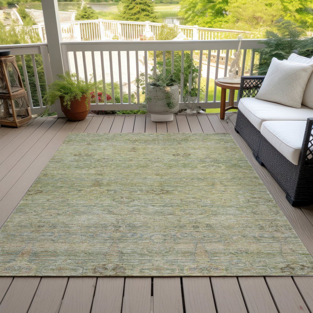 Machine Washable Indoor/Outdoor Chantille ACN2090 Green 5' x 7'6" Rug. Picture 8