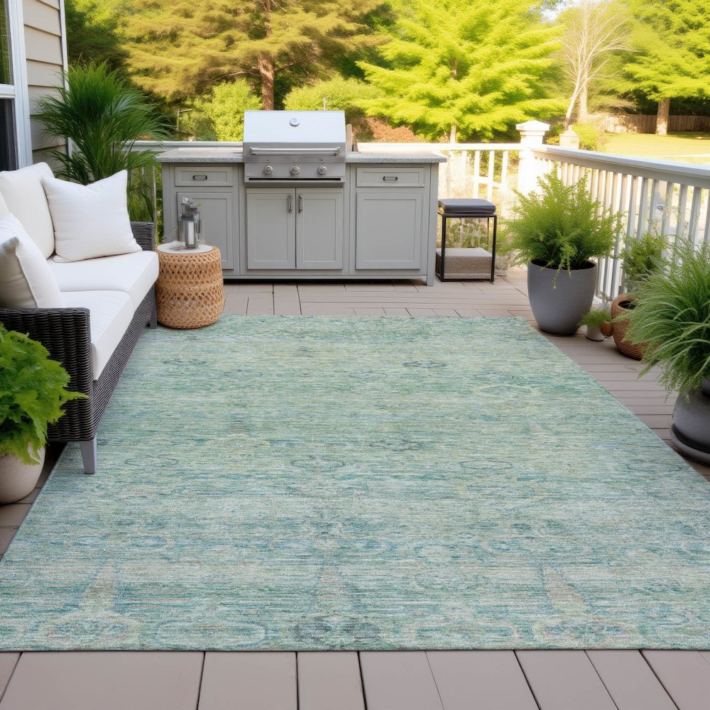 Machine Washable Indoor/Outdoor Chantille ACN2090 Teal 5' x 7'6" Rug. Picture 7