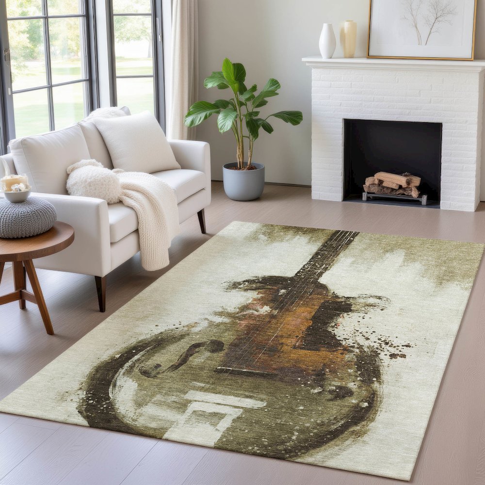 Machine Washable Indoor/Outdoor Chantille ACN2091 Brown 5' x 7'6" Rug. Picture 5