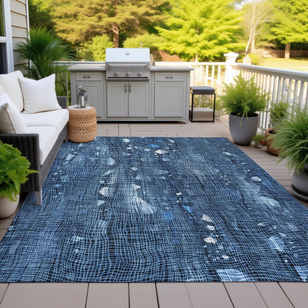 Machine Washable Indoor/Outdoor Chantille ACN2092 Blue 5' x 7'6" Rug. Picture 7