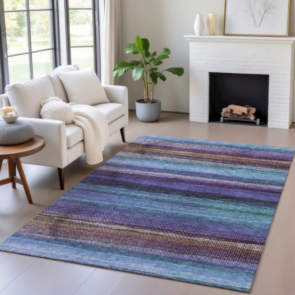 Machine Washable Indoor/Outdoor Chantille ACN2093 Blue 5' x 7'6" Rug. Picture 5