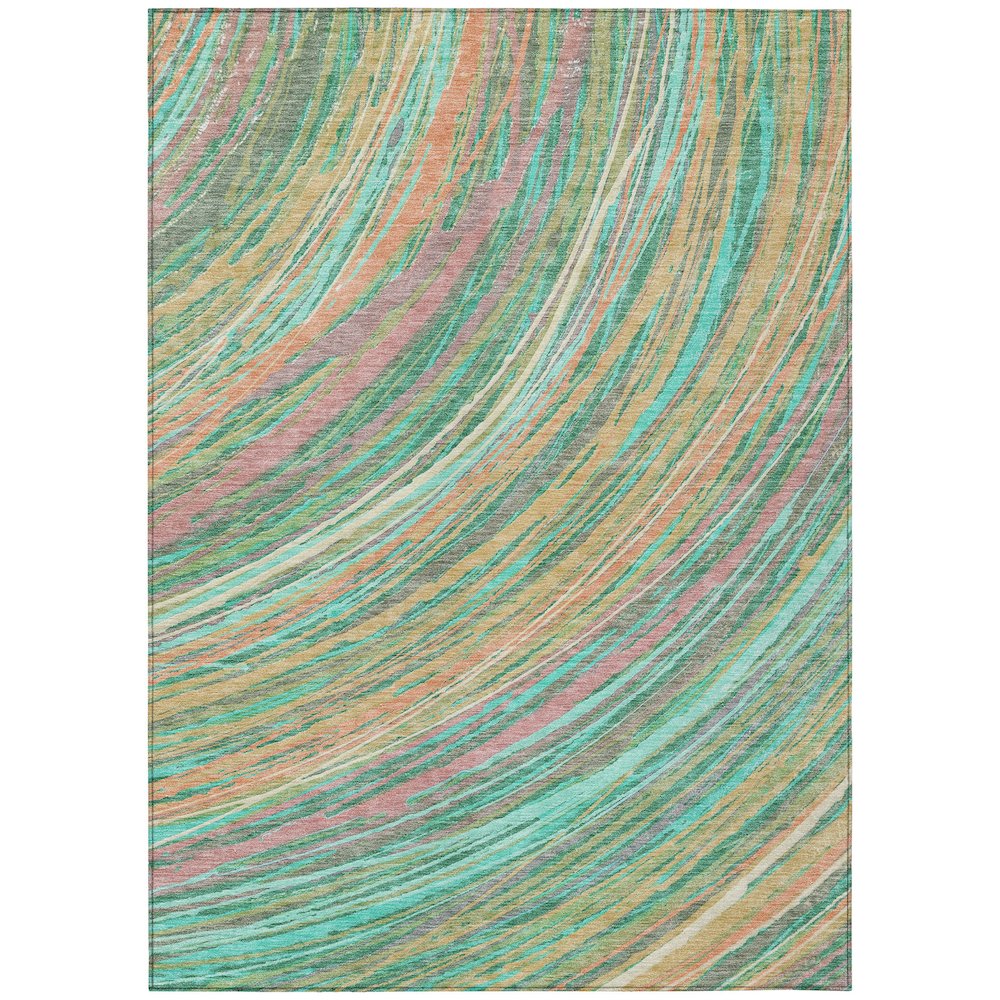 Machine Washable Indoor/Outdoor Chantille ACN2094 Teal 5' x 7'6" Rug. Picture 1