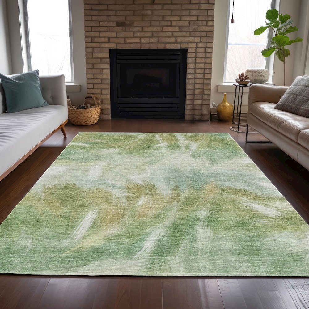 Machine Washable Indoor/Outdoor Chantille ACN2096 Green 5' x 7'6" Rug. Picture 6