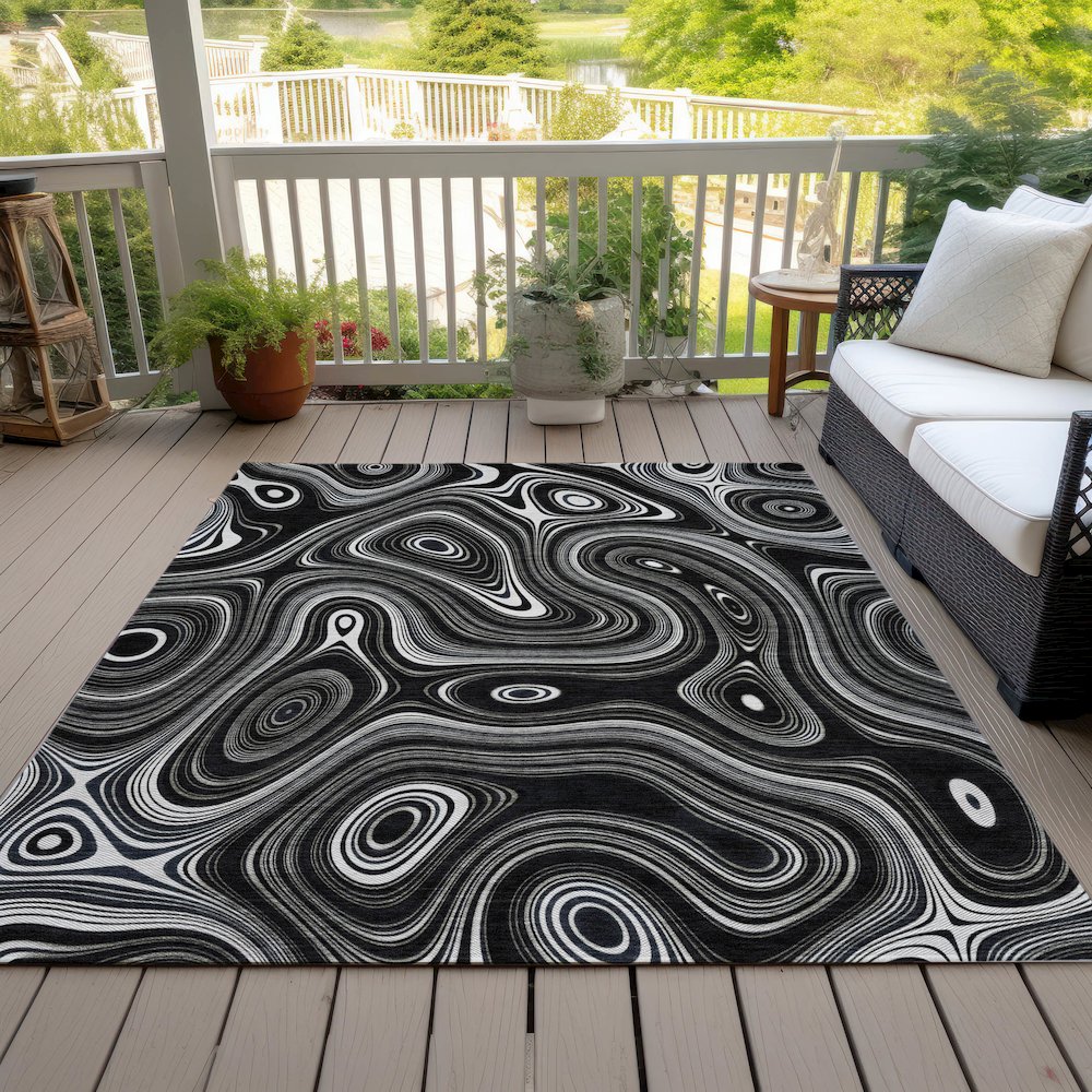 Machine Washable Indoor/Outdoor Chantille ACN2097 Black 5' x 7'6" Rug. Picture 8