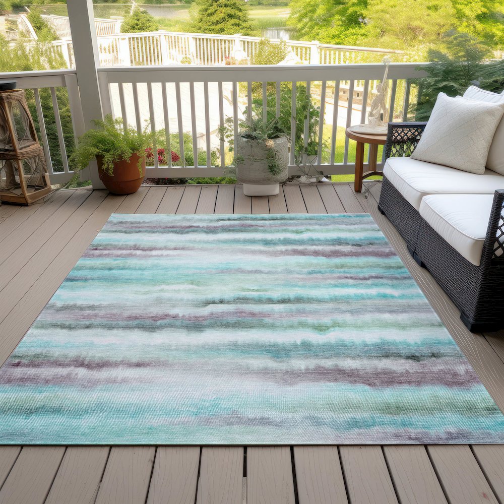 Machine Washable Indoor/Outdoor Chantille ACN2098 Teal 5' x 7'6" Rug. Picture 8