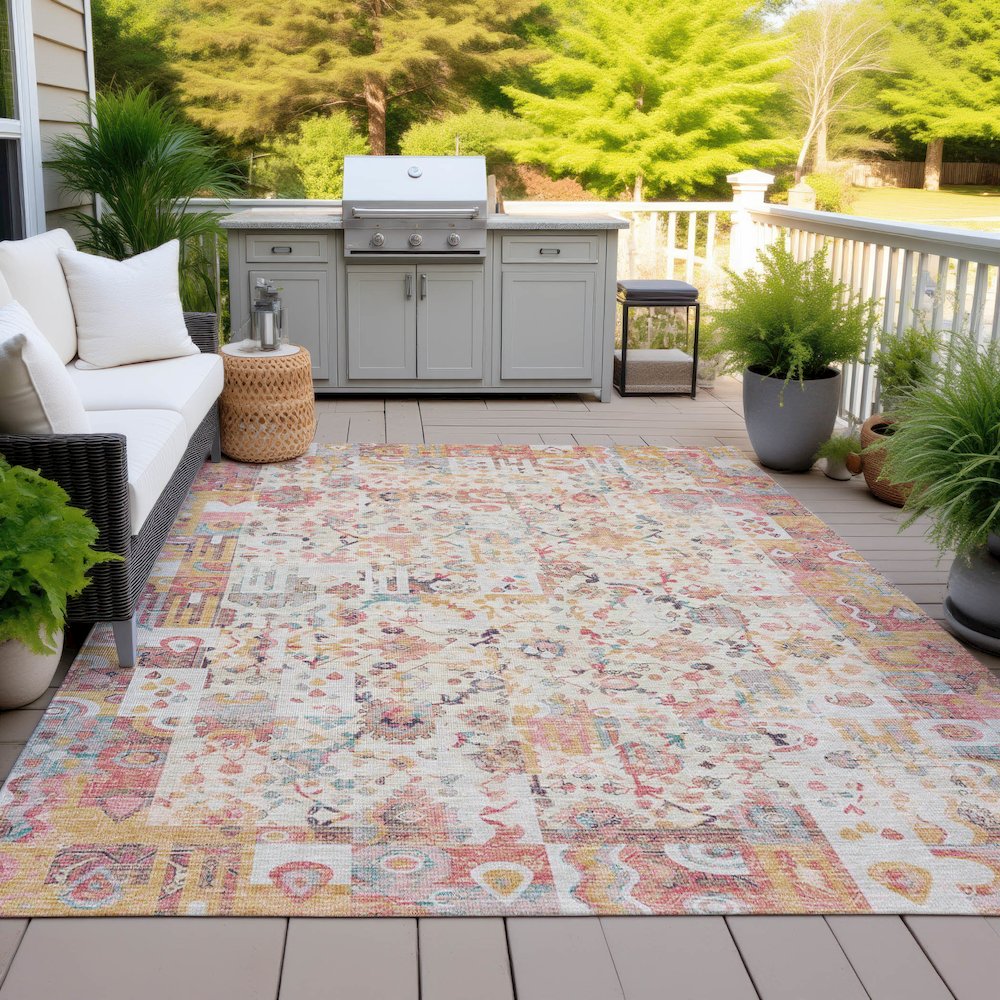 Machine Washable Indoor/Outdoor Chantille ACN2099 Pink 5' x 7'6" Rug. Picture 7