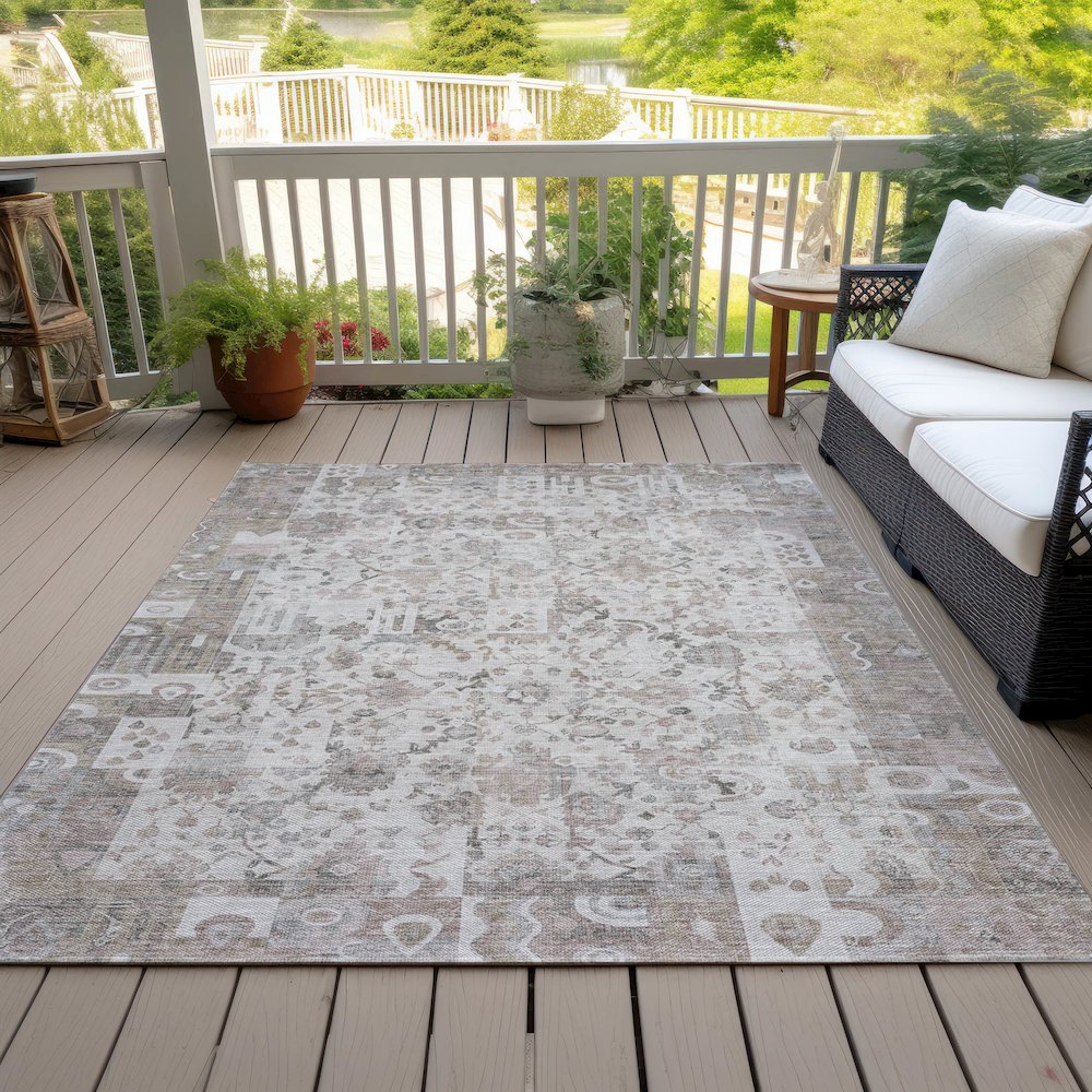 Machine Washable Indoor/Outdoor Chantille ACN2099 Taupe 5' x 7'6" Rug. Picture 8