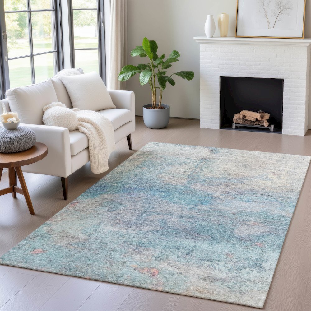 Machine Washable Indoor/Outdoor Chantille ACN2100 Aqua 5' x 7'6" Rug. Picture 5