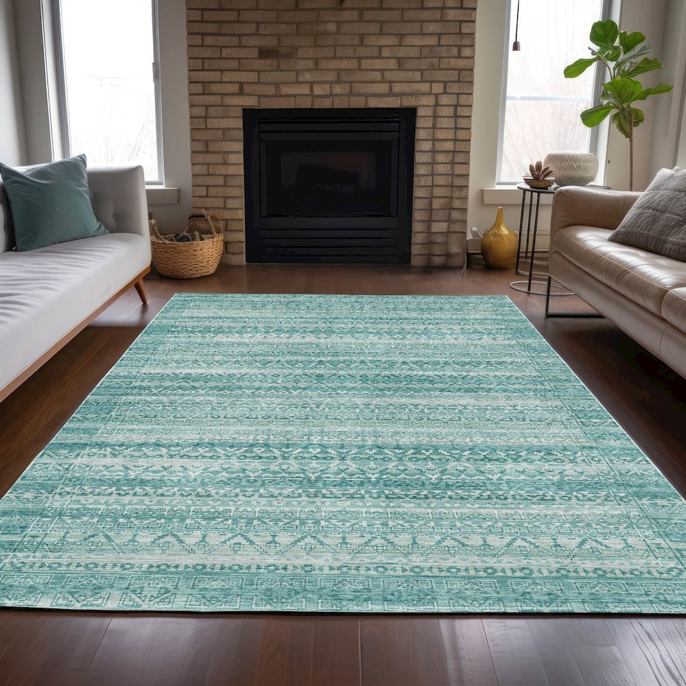 Machine Washable Indoor/Outdoor Chantille ACN2101 Aqua 5' x 7'6" Rug. Picture 6