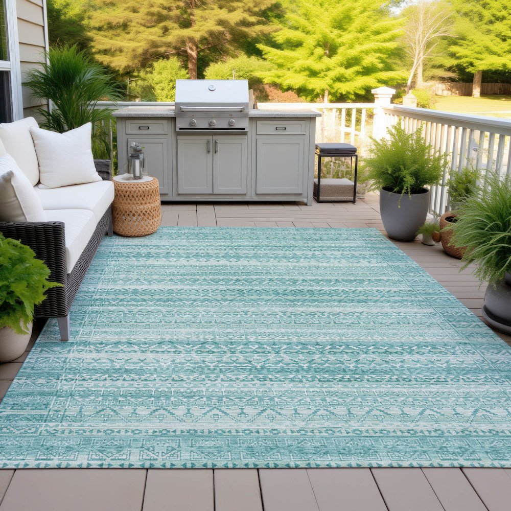 Machine Washable Indoor/Outdoor Chantille ACN2101 Aqua 5' x 7'6" Rug. Picture 7