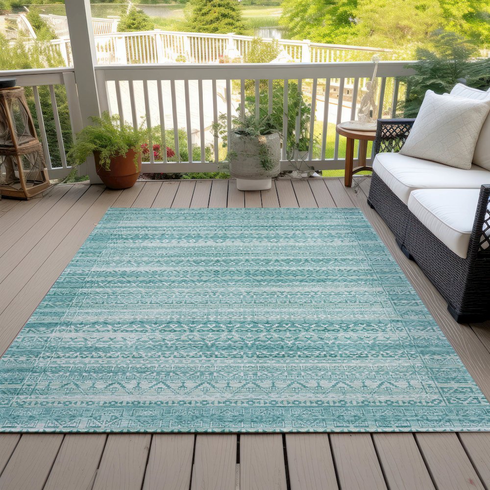 Machine Washable Indoor/Outdoor Chantille ACN2101 Aqua 5' x 7'6" Rug. Picture 8