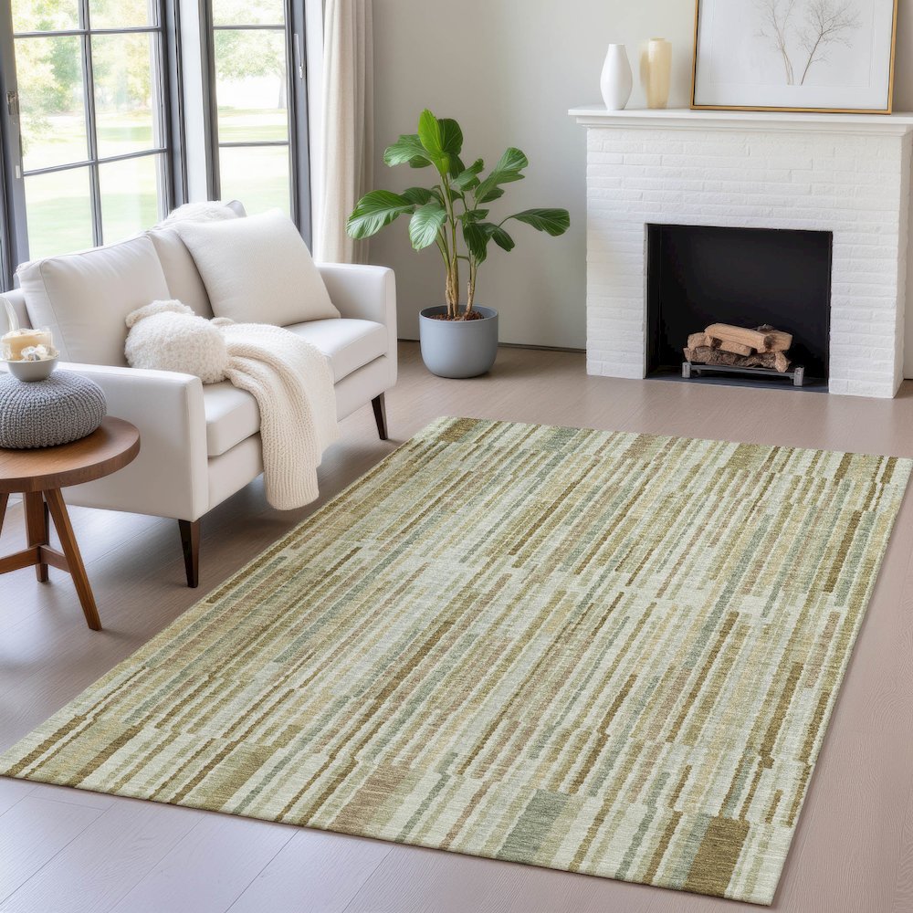Machine Washable Indoor/Outdoor Chantille ACN2102 Khaki 5' x 7'6" Rug. Picture 5