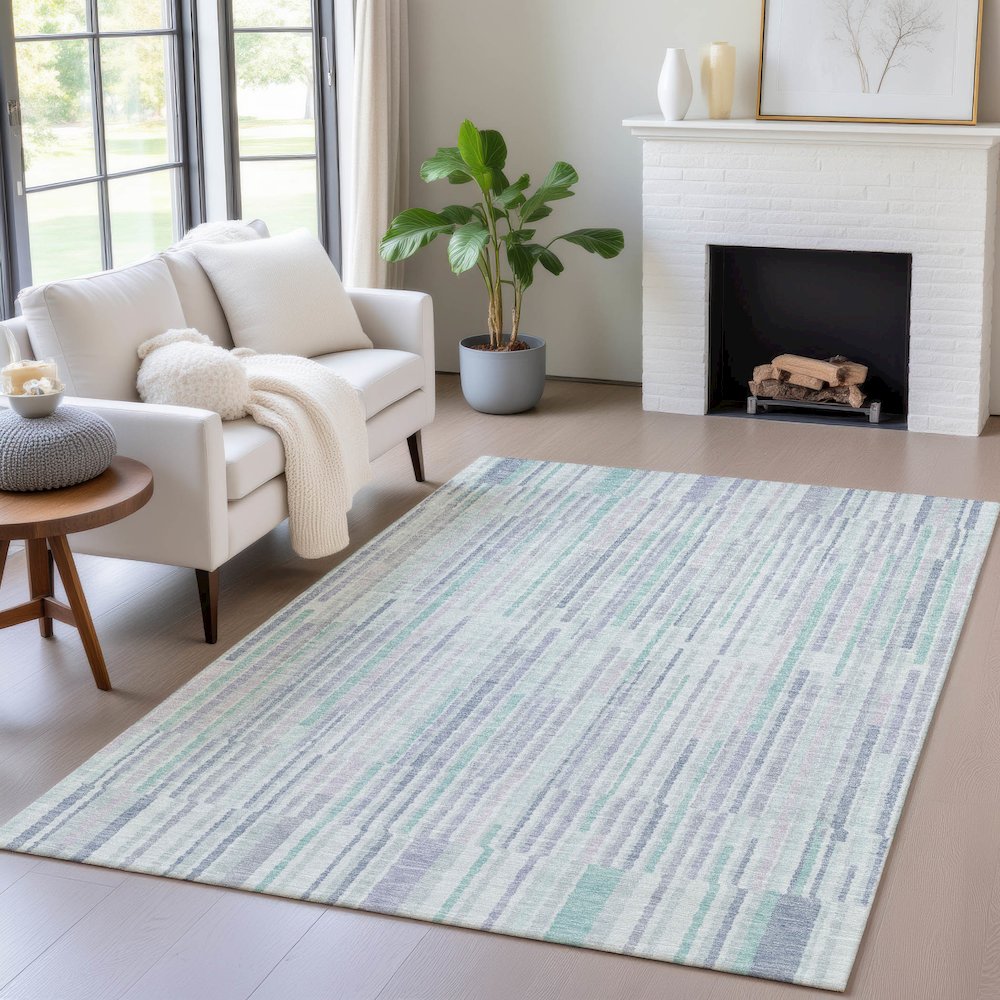 Machine Washable Indoor/Outdoor Chantille ACN2102 Mint 5' x 7'6" Rug. Picture 5