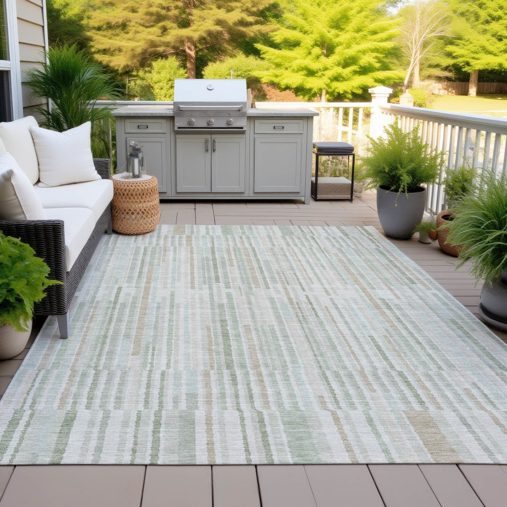 Machine Washable Indoor/Outdoor Chantille ACN2102 Sage 5' x 7'6" Rug. Picture 7