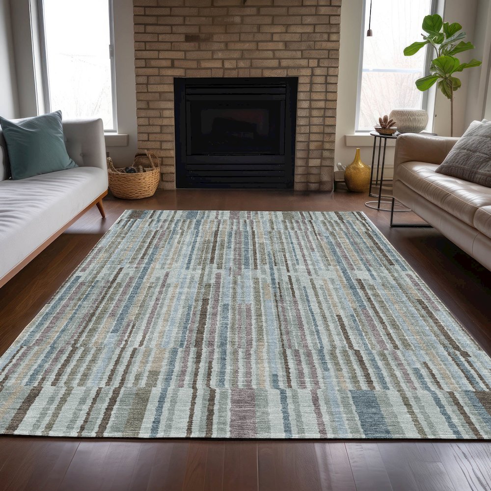 Machine Washable Indoor/Outdoor Chantille ACN2102 Teal 5' x 7'6" Rug. Picture 6