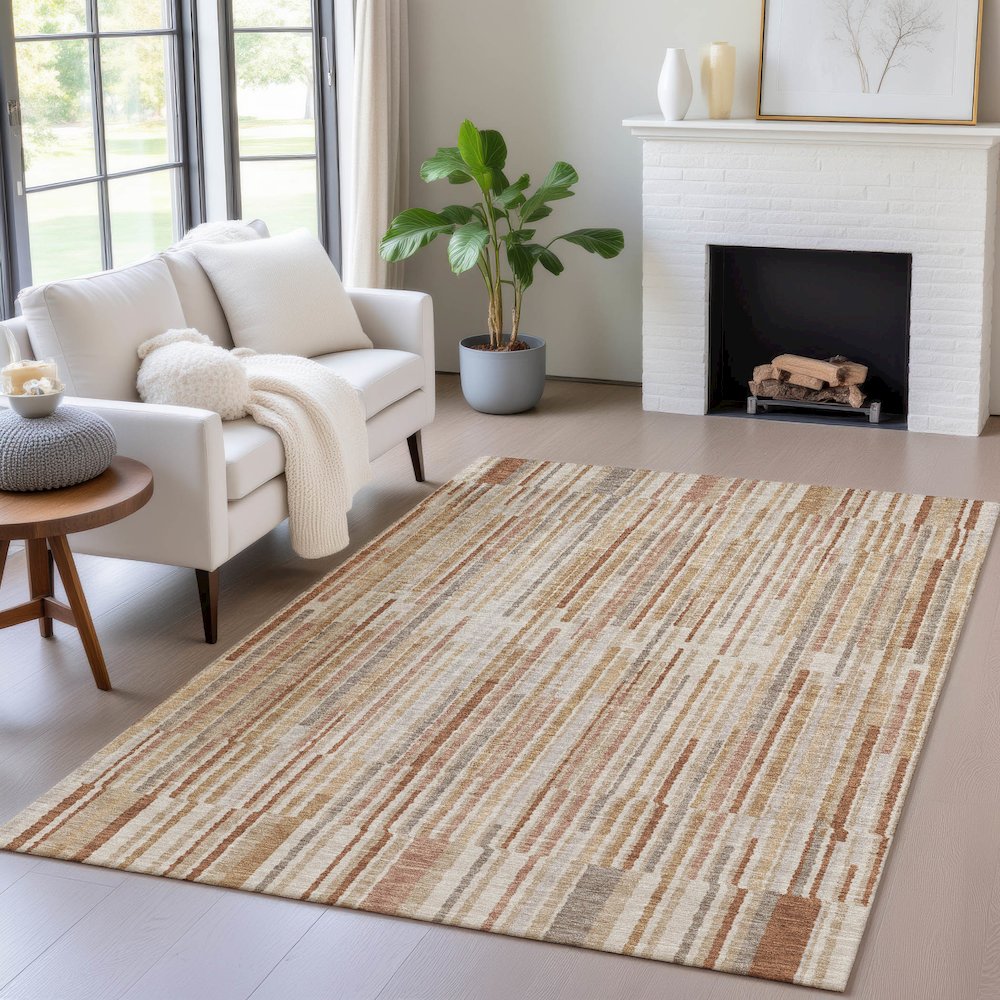Machine Washable Indoor/Outdoor Chantille ACN2102 Terracotta 5' x 7'6" Rug. Picture 5
