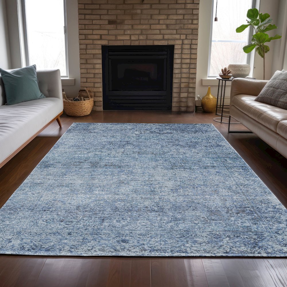 Machine Washable Indoor/Outdoor Chantille ACN2103 Blue 5' x 7'6" Rug. Picture 6