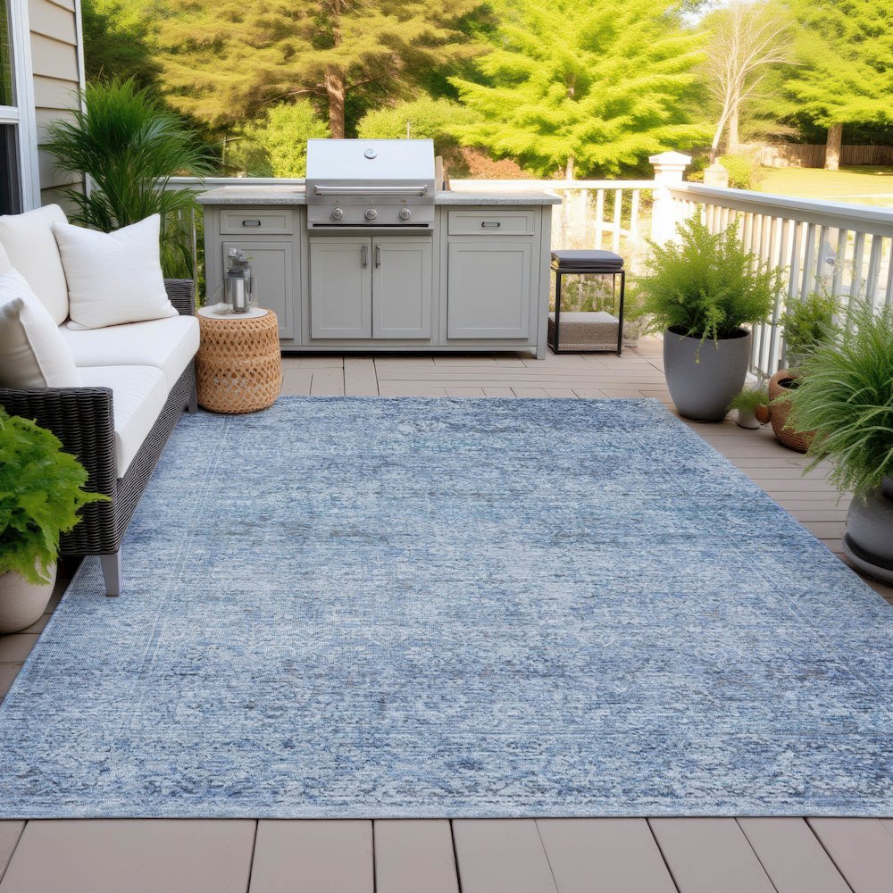 Machine Washable Indoor/Outdoor Chantille ACN2103 Blue 5' x 7'6" Rug. Picture 7