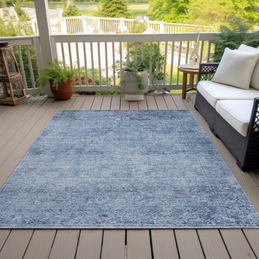 Machine Washable Indoor/Outdoor Chantille ACN2103 Blue 5' x 7'6" Rug. Picture 8