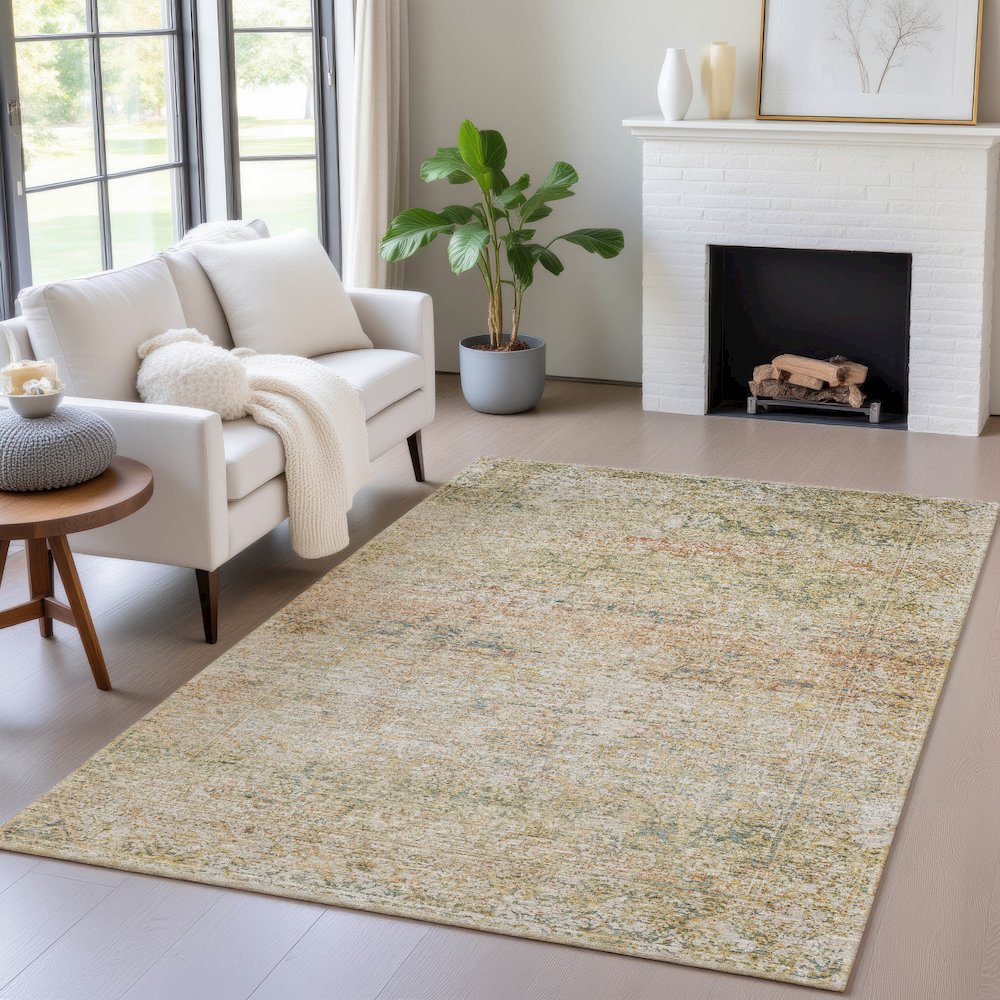 Machine Washable Indoor/Outdoor Chantille ACN2103 Gold 5' x 7'6" Rug. Picture 5