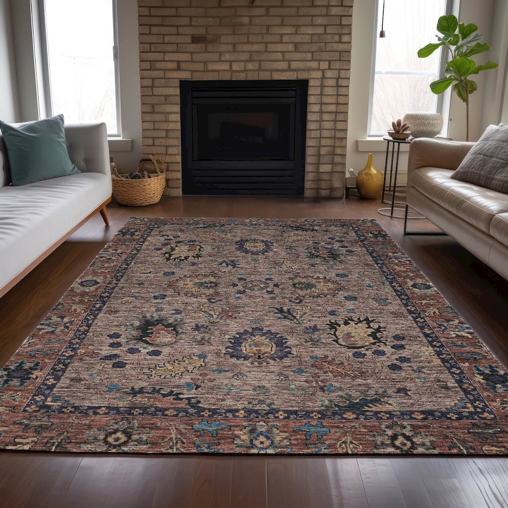 Machine Washable Indoor/Outdoor Chantille ACN2104 Mocha 5' x 7'6" Rug. Picture 6